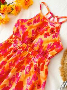 女童甜美优雅连衣裙，轻盈飘逸的设计，适合上学、聚会、郊游等日常场合，春季新款 - 紅色 - 查看 3