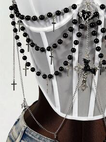 Mistrie Women's Sexy Punk Beaded Chain Curved Hem Cropped Camisole Rhinestone Top Sexy Tops For Club Beaded Swimsuit Beaded Bikini Tube Top With Bra - White - View 4