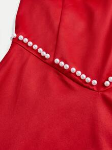 SHEIN Tween Girls Halter Bow Elegant Dress - Red - View 4