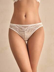 Charlaine 白色蕾丝网拼接薄纱浪漫法式优雅精致女士内裤 - 白色 - 查看 4