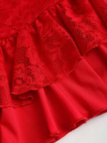 EgrlEra Modischer, sexy roter Spitzen-Minirock mit Kordelzug für Damen - Rot - Übersicht 5