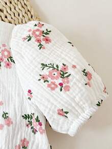 SHEIN 女婴优雅甜美条纹拼接荷叶边蝴蝶结装饰连衣裙，适合春夏、度假、派对、婚礼、拍照等场合 - 粉色 - 查看 8