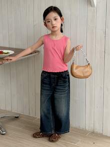 DAZY Girls (Small) Versatile Loose Fit Washed Denim Jeans, Suitable For All Seasons