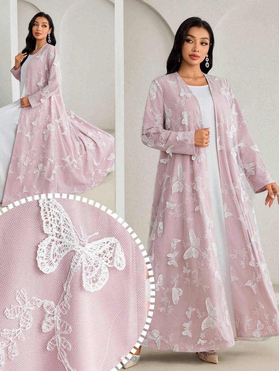 Al Najma 2026 Spring/Summer New Arrival Loose Fit 3D Butterfly Abaya For Women - Pink - View 1