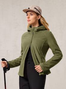 OutZeal Ropa de invierno para mujer, forro polar para acampada y senderismo, camiseta térmica con cremallera para exteriores - Verde militar - Ver 6