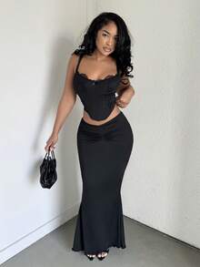 Alexandranx Spring And Summer 's Skirt With Ruffled Front Mermaid Hem - Black - View 7