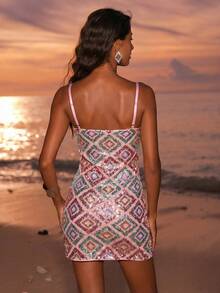 Nevyona Women's Plaid Sequin Holiday Sexy Streetwear Party Cocktail Dress Summer Sexy Dress Women Vacation Dress Bodycon Summer Dress Ibiza Dress - Multicolor - View 2