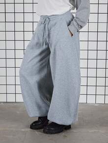 COUREZ 低腰宽松灯笼裤，缝线细节设计 / Y2K 春季女装两件套灰色运动裤休闲外出服返校夏季运动裤夏季穿搭 - 灰色 - 查看 2