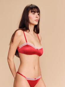 lacRébo Red Satin Lingerie Set With Bra And Matching Brief With White Lace Trim And Rose Detail Romantic Sexy Valentines French Style Parisian Style - Red - View 1