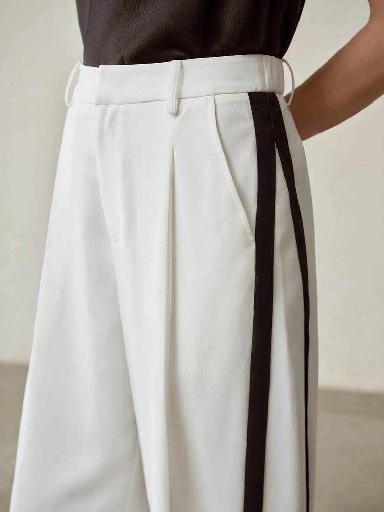 WOMEN'S SOLID COLOR CONTRAST STRIPE ELEGANT COMMUTER VERSATILE PANTS