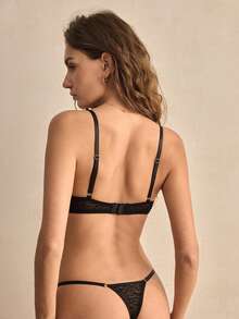 Charlaine 两件套内衣套装，带钢圈、提拉聚拢、网纱拼接、豹纹印花、薄纱，现代法式风格，优雅浪漫女士文胸+内裤 - 黑色 - 查看 7