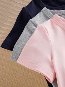 SHEIN Playful Pals 6件套女婴幼儿新生儿0-3岁春夏新款可爱印花灰色、藏青色、粉色T恤短裤套装 - 粉色 - 查看 6