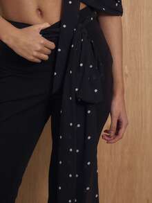 MUSERA Polka Dot Chiffon Tie Waist Fitted Capri Trousers Coord Bottoms Only Winter NewYear Cute Sexy Going Out Evening Party Accented Valentines Day - Black - View 5