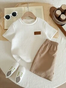 LMoss Kids LMoss Young Boy Knitted Solid Color Casual T-Shirt And Shorts Two Pieces Set,Kids - Multicolor - View 5