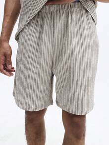 SUMWON Striped Button Front Pajama Set Short Sleeve Shirt With Matching Shorts Sleep Set Classic Relaxed Fit Sleepwear Summer Comfort 2 Pcs Nightwear - Khaki - View 4