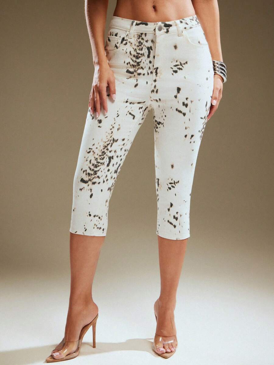 Denimoi Leopard Print Capri Pants Fashionable Capri Jeans Sexy Bottoms Concert Outfits GNO - White - View 1