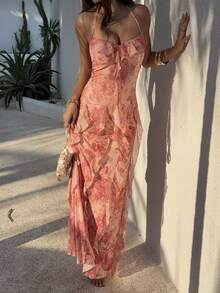 Sunnyshic 女士休闲度假日常百搭时尚户外派对波西米亚风佩斯利印花网纱层叠荷叶边腰带连衣裙，春夏款 - 彩色 - 查看 7