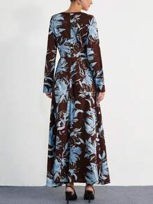 Aveloria Modichic Elegante vestido de manga larga con cuello cuadrado retro francés, cintura ceñida y bajo con abertura, versátil y favorecedora - Multicolor - Ver 6