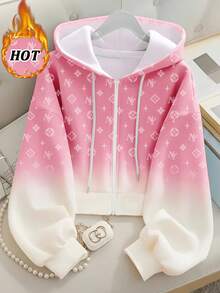 Resyla Women's Letter Print Drop Shoulder Long Sleeve Zip Front Casual Drawstring Sweatshirt