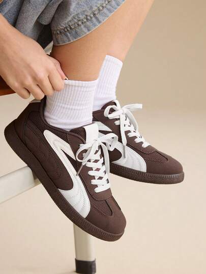 CUCCOO EASI 2026新款春季女士复古休闲运动鞋，百搭平底白鞋