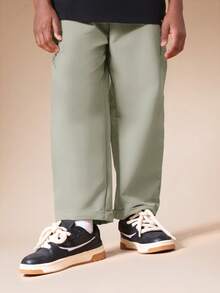 SUMWON 宽松七分徒步裤，翻边裤脚，休闲斜纹棉布裤风格，阔腿设计，舒适贴合，适合夏季、秋季、学校和日常穿着。 - 卡其色 - 查看 1