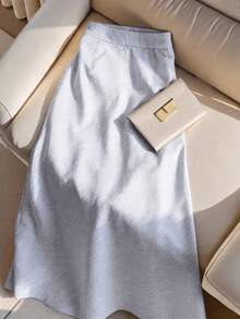 Franclia Women's Elegant Minimalist Commuter Casual Daily Office Lace-Up Striped Knit Gray & White Skirt, Suitable For Spring, Summer, Autumn - Multicolor - View 2