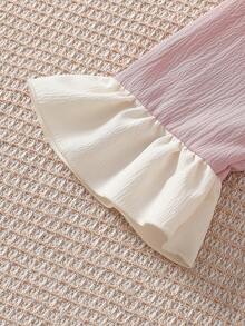 2pcs Tween Girls Elegant Ruffle Trim Floral Print Pants And Long Sleeve Top Pajama Set, Summer Two Piece Sleepwear Set Pajamas Set Two Piece Tween Girls Pink Woven Fabric Pajama Set With Ruffled Lapel Collar And Long Sleeves Cute Two Piece Sleepwear - Pink - View 6