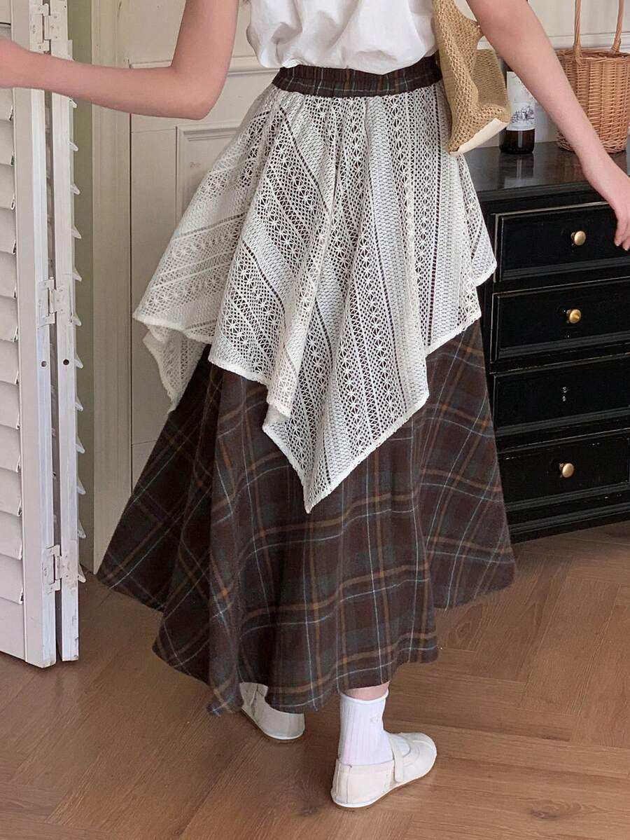 DAZY Teen Girls Plaid Minimalist Casual Skirt