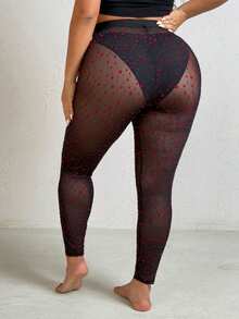 SHEIN EZwear Quần legging ôm sát gợi cảm, đa năng, phối lưới cho nữ cỡ lớn, thích hợp cho mùa xuân/hè. - Nhiều màu - Xem 4