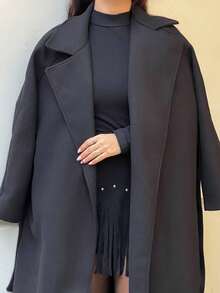 NegzBox Women's Solid Color Elegant Long Sleeve Long Coat, Autumn/Winter - Black - View 3