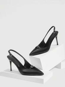 CUCCOO SZL Women's Pointed Toe Buckle Design Everyday Versatile Fashion High Heels - Black - View 4