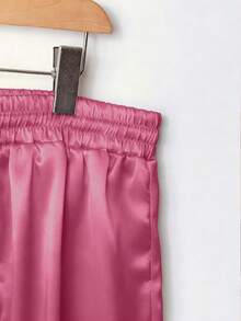 Franclia Quần ống đứng cạp chun bằng satin cỡ lớn, quần satin, quần lụa, quần harem, quần hồng cho nữ, quần ống rộng cho nữ. - Màu đỏ tím - Xem 4
