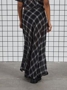 COUREZ Low Rise Check Sheer Maxi Skirt /Y2K Spring Clothes For Women - Multicolor - View 3