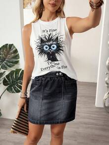 EMERY ROSE Plus Size Women Pocket Straight Casual Versatile Denim Mini Skirt - Grey - View 7