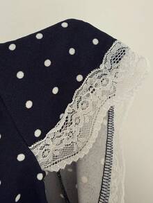 Vibekara Top élégant grande taille, de vacances, de sortie, doux et épicé, col V à pois, avec garniture en dentelle et manches bouffantes ajustées. Top ajusté décontracté d'été pour femmes - Multicolore - Voir 3