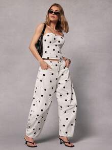 Hauture Women's Casual Polka Dot Print Tube Top, Summer - Black and White - View 3