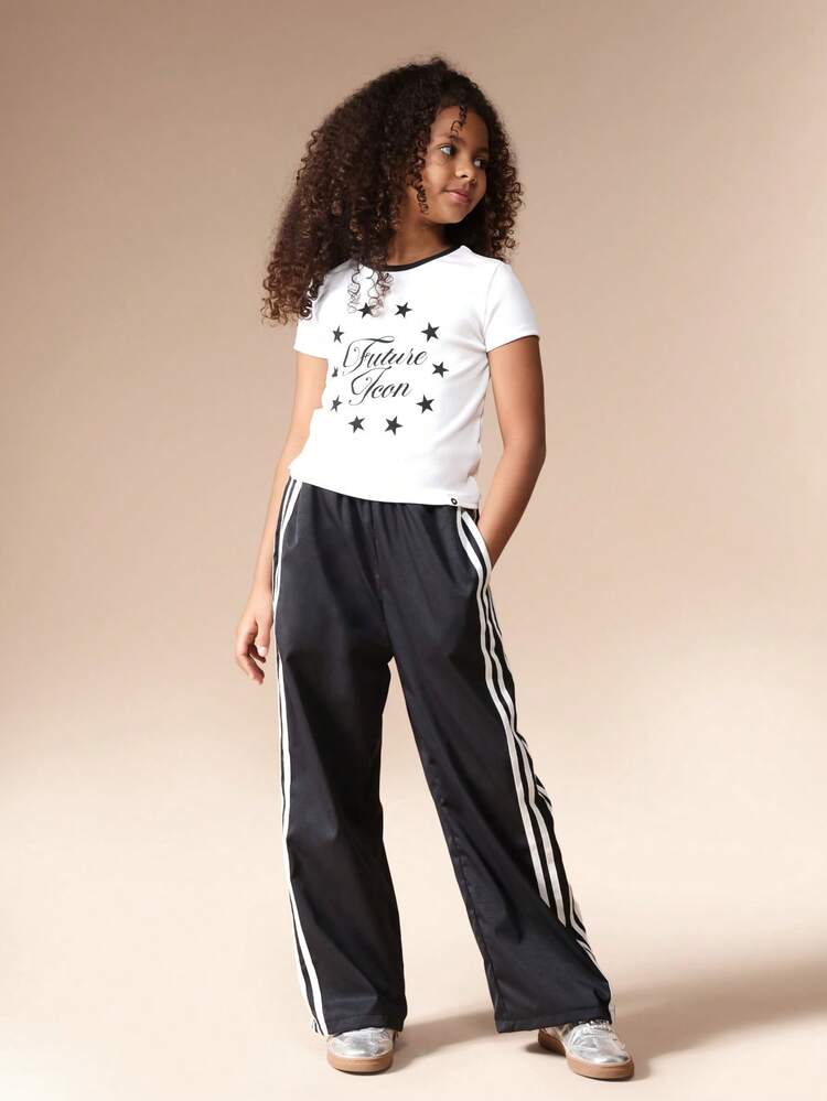 Star Print T-Shirt With Track Pants Set