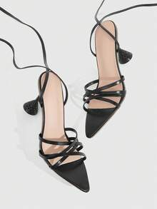 CUCCOO SZL 女士尖头绑带高跟凉鞋 - 黑色 - 查看 4