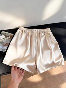 GlowEve Shorts Casuais Soltos Elegantes e da Moda Femininos de Cintura Alta Elástica com Bolso Oblíquo e Amarração - Damasco - Visão 2