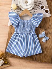 SHEIN 女宝宝夏季可爱度假蓝白条纹短袖连体衣 - 彩色 - 查看 2