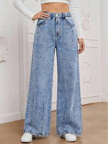 Quần jeans ống rộng dáng suông thoải mái, dễ phối đồ, phong cách Kawaii cho nữ tuổi teen, thích hợp cho mùa hè và sinh nhật. - Rửa nhẹ - Xem 8