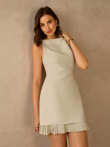 Enchnt 女士纯色流苏设计休闲度假派对外出迷你连衣裙 - 卡其色 - 查看 6