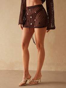 Silquee 性感收腰紧身迷你裙，亮片装饰 - 棕色 - 查看 3