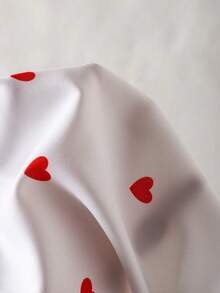 2pcs Baby Girls Casual Outfit: White Puff Sleeve Shirt With Red Heart Print, And Red Straight Leg Pants, Fashion Set - White - View 8