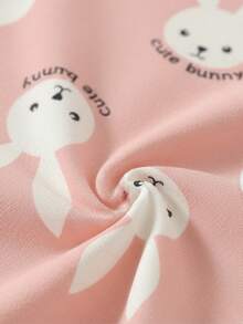 2pcs/Set Young Girl' Pink Rabbit Print Pajama Set,Summer Family Matching Holiday Cute Bunny Round Neck Short Sleeve Top And Leggings,Snug Fit Pajamas - Dusty Pink - View 3