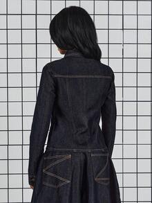 COUREZ Fitted Denim Jacket With Contrasting Seaming Detail /Y2K Spring Clothes For Women - Dark Wash - View 3
