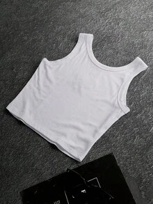 INAWLY Women's Round Neck Tank Top With Eye Embroidery - White - View 2