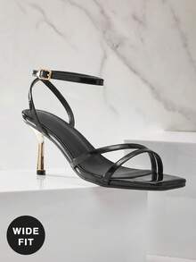 SHUZIA Women's Wide-Fit Square Toe Sexy Heeled Ankle Buckle Strap Sandals - Black - View 4