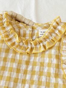 SHEIN Baby Girls' Yellow Plaid Sleeveless Ruffle Top And Pants Set, Suitable For Outings And Daily Wear, Spring/Summer - Yellow - View 4