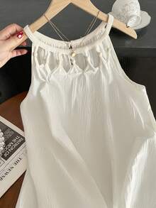 GlowEve Summer Versatile Vacation Casual Beaded Lace Trim Halter Neck Sleeveless Top - Apricot - View 3